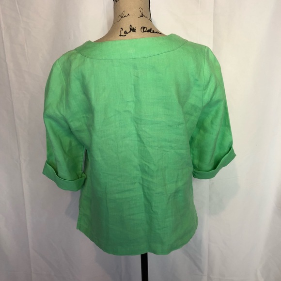 Choices sz s green 3/4 sleeve top linen peasant - Picture 5 of 7